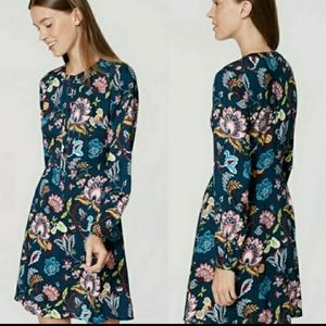 LOFT Garden Floral Long Sleeve Dress Blue Size 2P